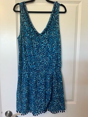 Blue Leopard Print Sleeveless V-Neck Romper